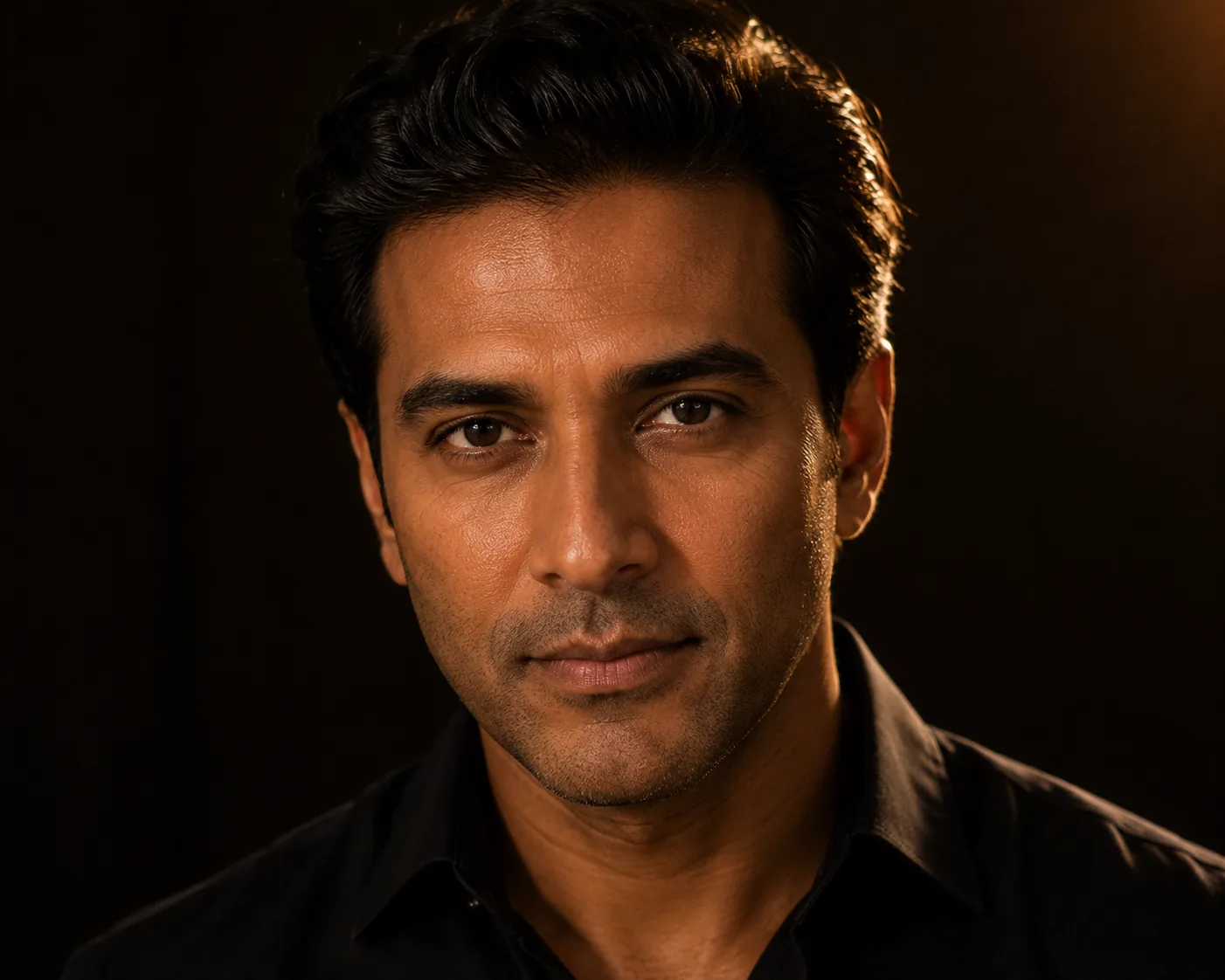Portrait of a man with a smooth, rested forehead in low golden light